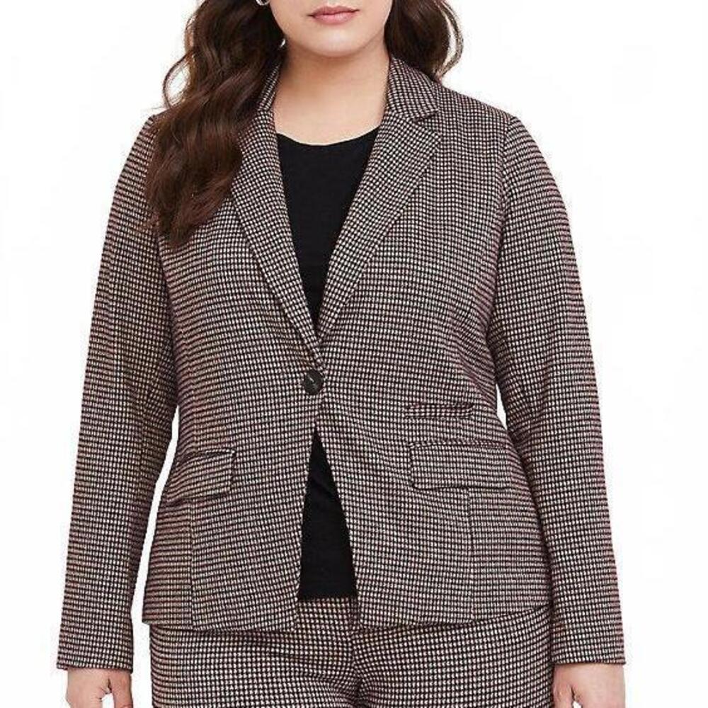 Torrid Brown and Burgundy Houndstooth Double Knit Blazer Plus Size 2X - Picture 1 of 5